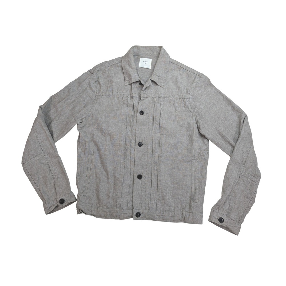Billy Reid Pleated Trucker Jacket Mens M Tan Gray Cotton USA Made Flaw
